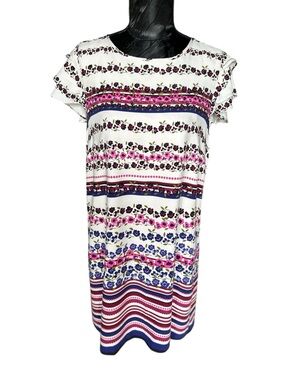 Kensie Floral Stripe Shift Dress Size Large Flutter Sleeve Mini Dress